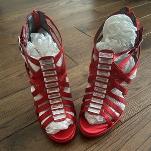 Red open toe heels